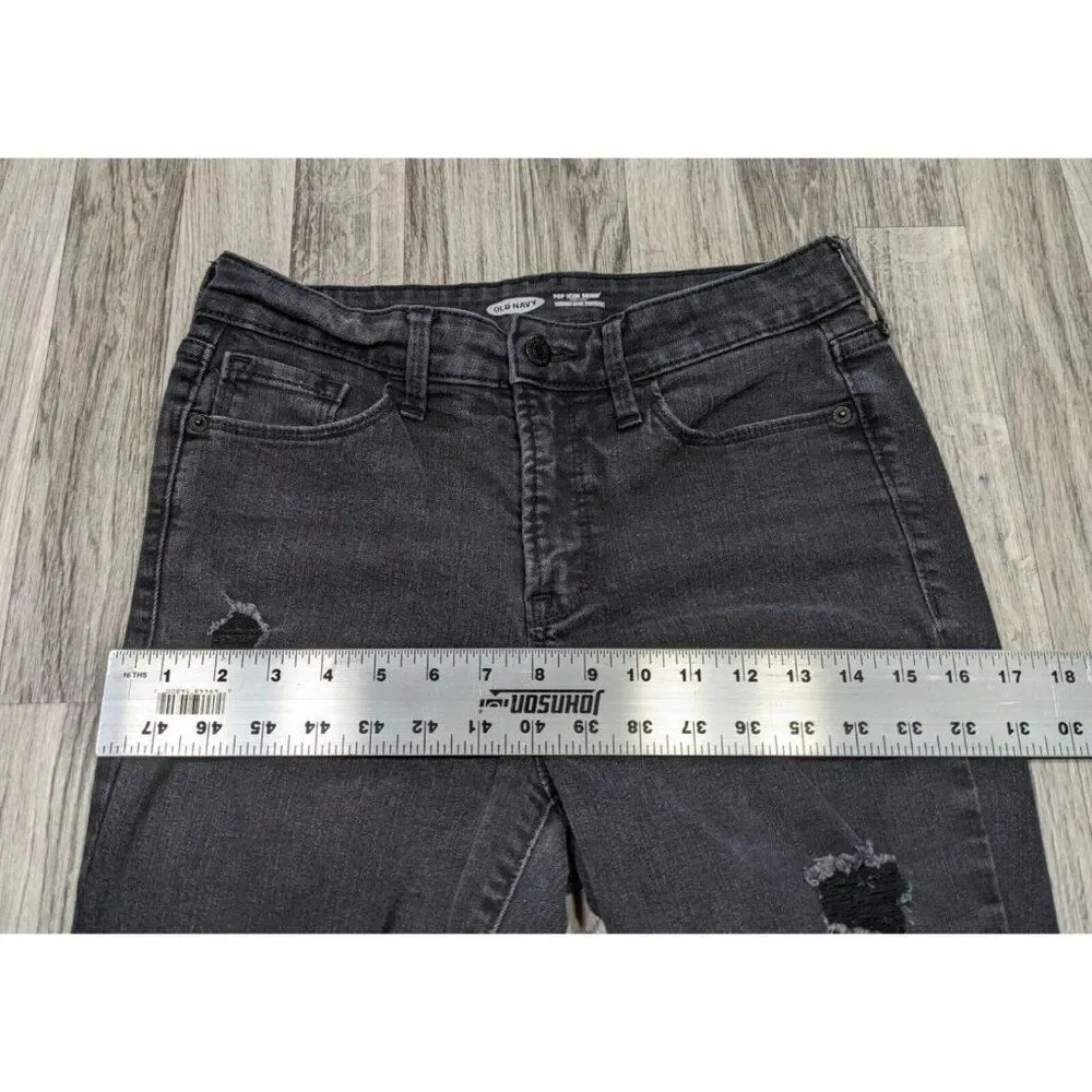 (3/$35) Old Navy Size 6 Pop Icon Skinny High Rise Distressed Black Grey Jeans‎